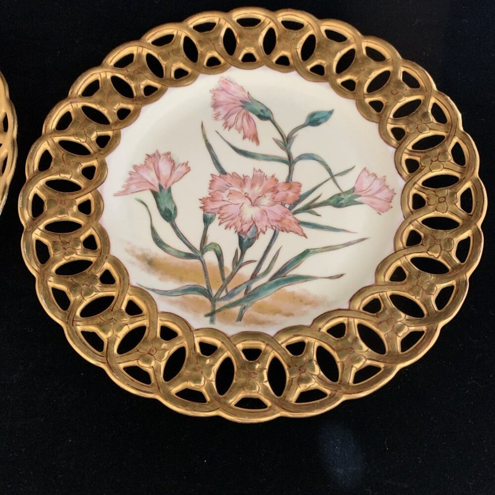 2 Antique Carl Tielsch Reticulated Porcelain Plates Altwasser Silesia 8.5" - Picture 3 of 10